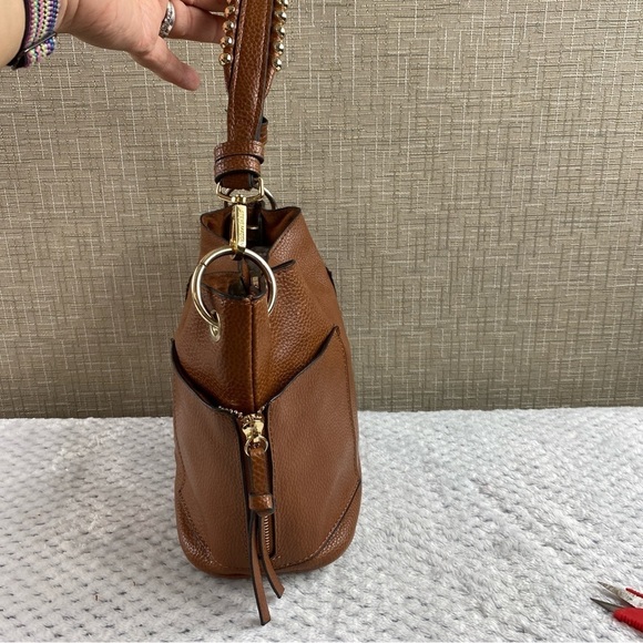 Steve Madden Boho Studded Strap Small Hobo Cognac With Gold Accented Handle - Picture 4 of 12